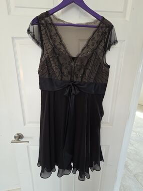 Coldwater Creek Black and Nude Beaded Overlay Dress